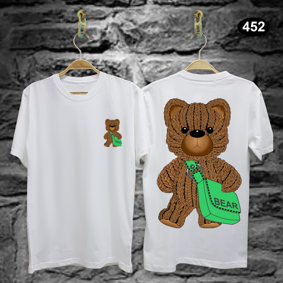 Kaos Tshirt Pria Terbaru Samurai Jepang Boneka Bear Tas Warna Putih Distro Lengan Pendek Motif Sablon Bergambar Keren