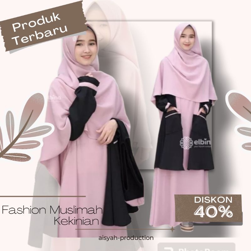 Gamis Elbina set cardigan + dres-gamis cardigan terbaru-gamis cardigan Kekinian