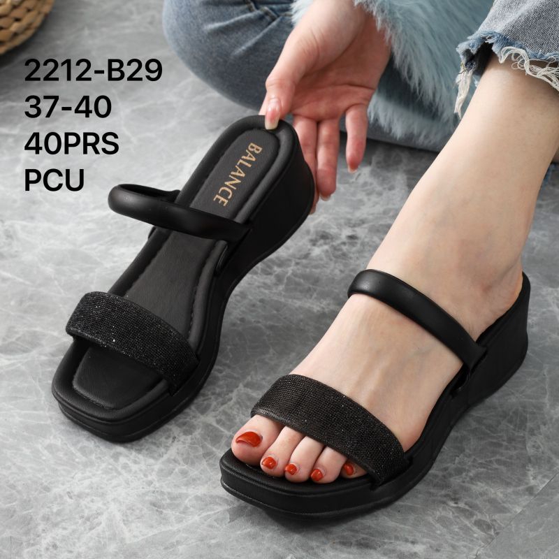 PVC Sandal Wedges Wanita Slop Karet Jelly Import Hak Tinggi Sol Anti Slip Empuk Motif Ban 2 Gliter BALANCE 2212-29