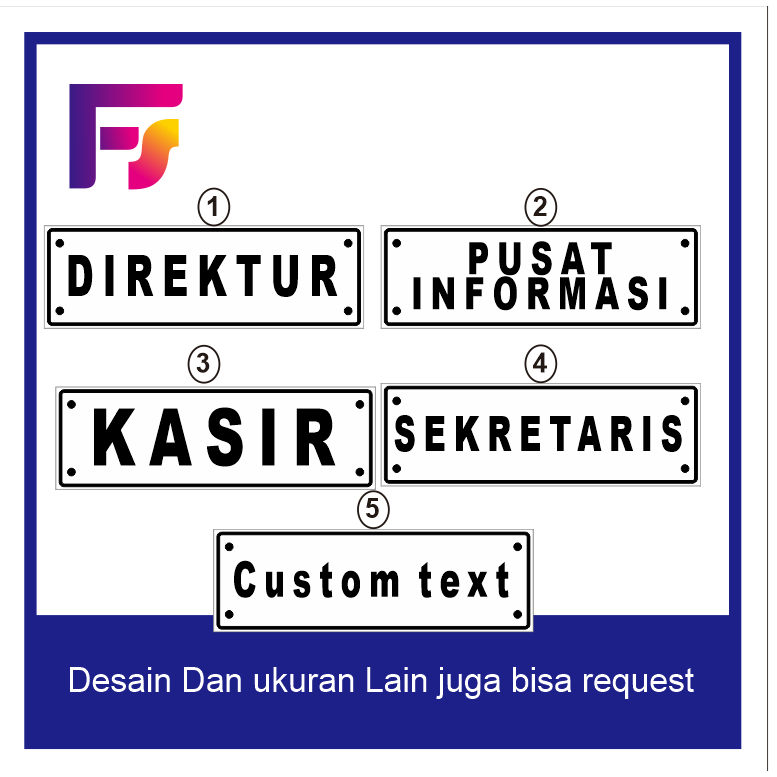 

Stiker waterproff direktur,pusat informasi,kasir,secretaris,dan custom text