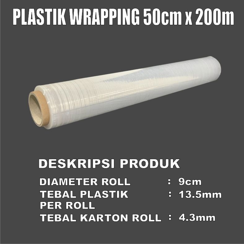 Plastik Wrapping Stretch Film 50cm x 200m Clear Bening Bungkus Barang Per 1 Roll