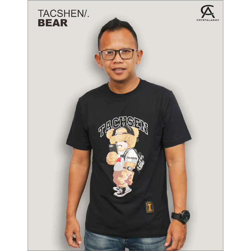 Kaos Pria Distro Lengan Pendek Tacshen Motif Bear Bahan Catton Combad 30s Sablon Plastisol