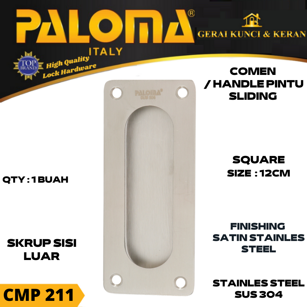 Handle Pintu Sliding PALOMA CMP 211 SQ 12cm | Comen Flush Tanam Geser