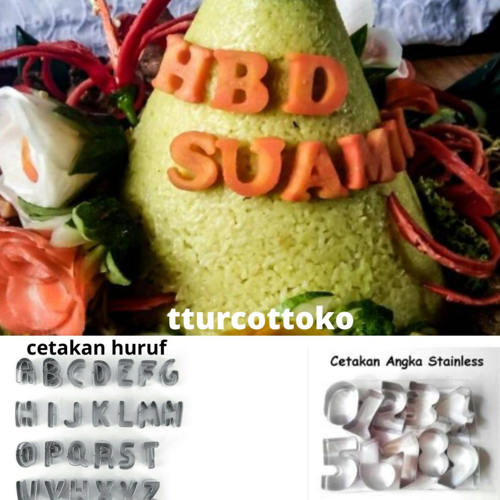 ✅tturcottoko⚡cetakan wortel cutter huruf angka stainless tumpeng garnish / cetakan makanan / alat pe