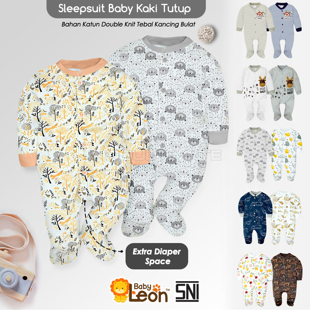 Sleepsuit Bayi BABY LEON BC-072 Jumsuit Bayi Kaki Tutup Lengan Panjang Jumper Bayi Newborn