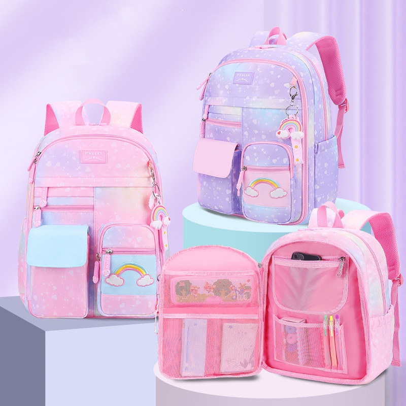 RAINBOW NEW ALL IN POCKETS COLORFUL 18 INCH WATERPROOF EDITION - Tas Ransel Sekolah Anak Perempuan SD SMP Model Pelangi Kulkas Terbaru Impor