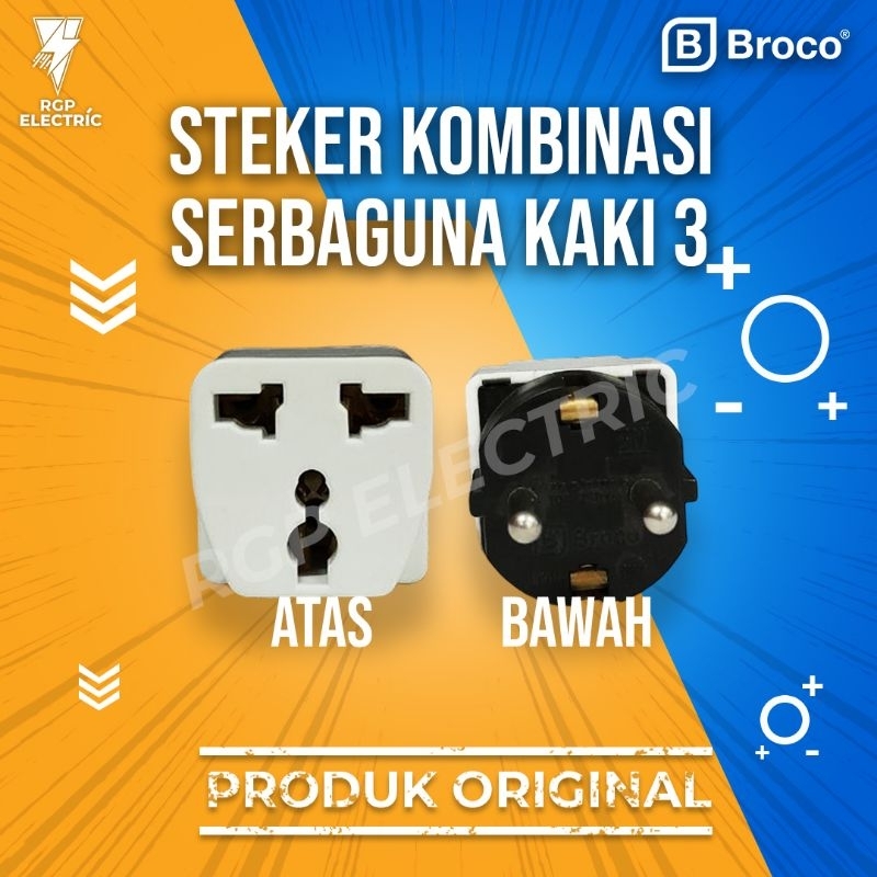 Steker Serbaguna Kombinasi Colokan Kaki 3 Ke 2 Broco