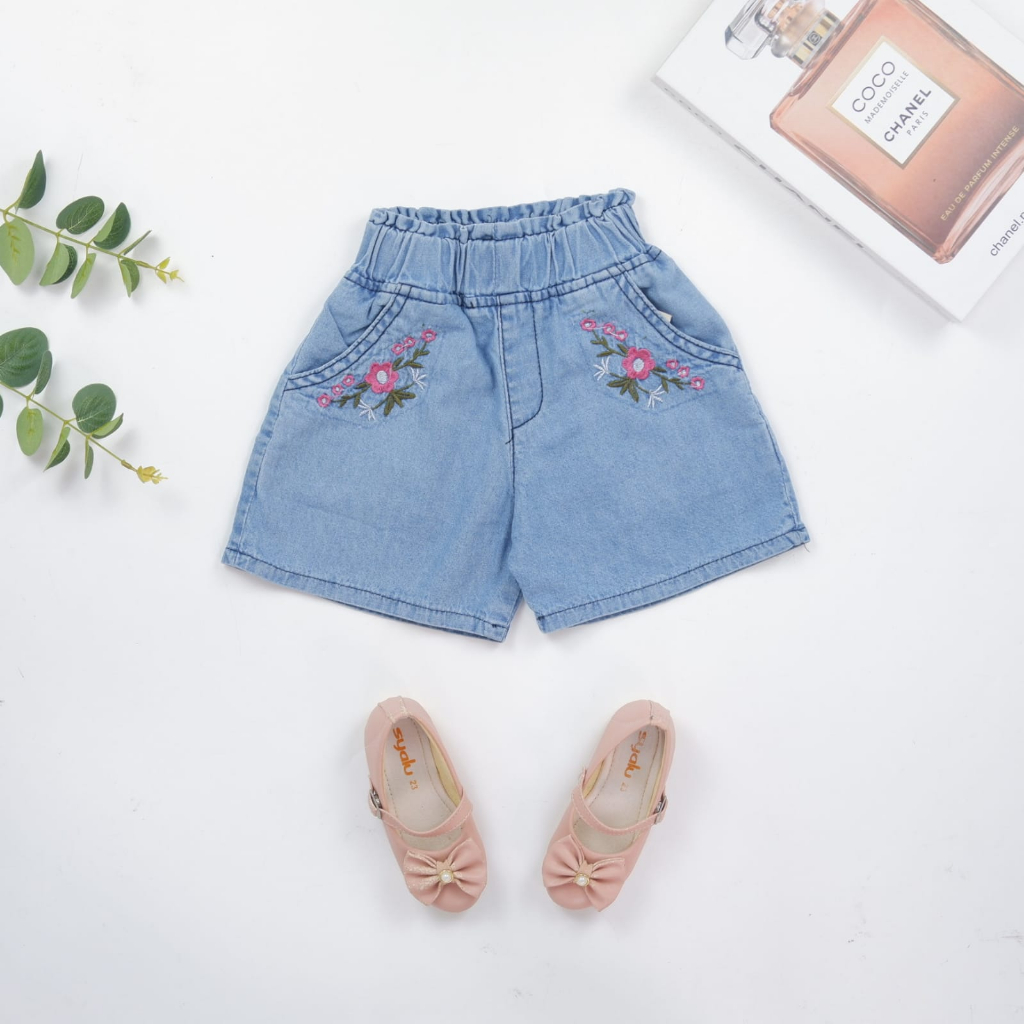 HOTPANTS DENIM BORDIR RENDA CELANA PENDEK ANAK PEREMPUAN 1-4 Tahun Celana Pendek Anak