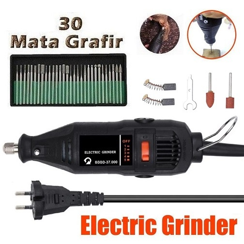 Electric Mesin Bor Listrik Mini Grinder Adjustable High Speed 8000-37000Rpm 130W Portable + 30 Mata Grafir Ukir