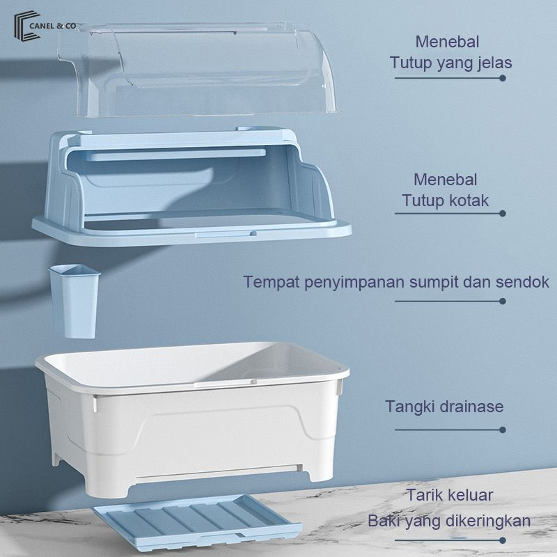 CANEL &amp; CO Tutup Rak Piring Plastik / Rak Pengering Air Mangkok rak piring Dengan Tutup Rak / Mangkok/Sendok/ Garpu Rak Dapur