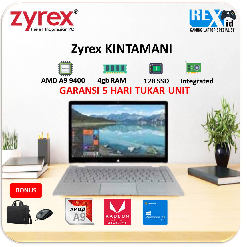 ZYREX KINTAMANI (Amd A9 9400 4gb 128ssd Radeon W10 14.0inch BT)