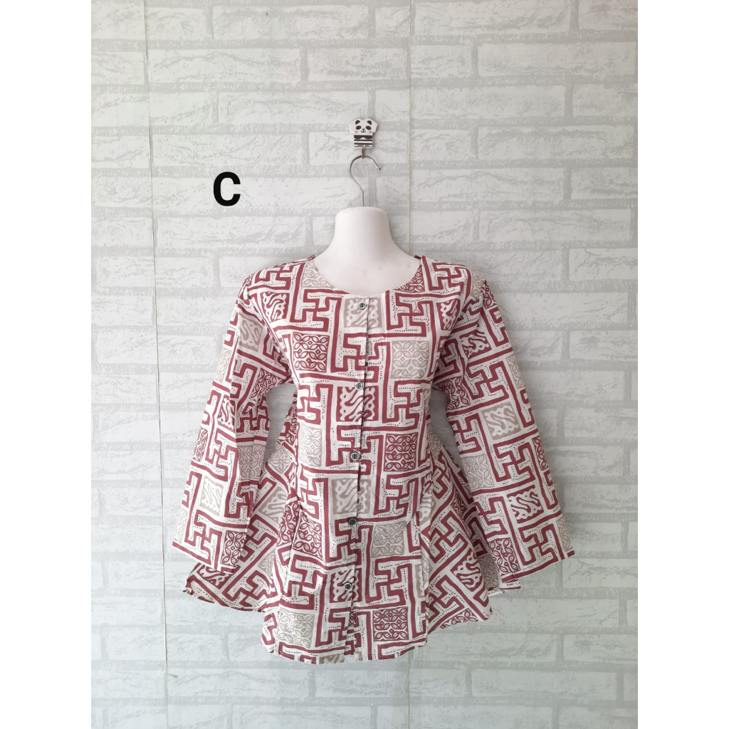 Blouse batik peplum lengan panjang