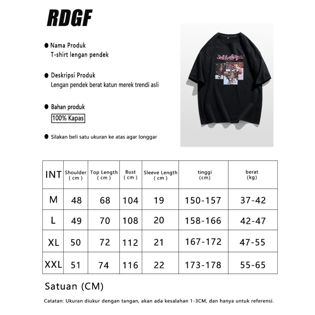 RDGF Kaos pria oversized baggy Kaos Tren Jalanan Amerika Kaos hitam premium unisex/A0927