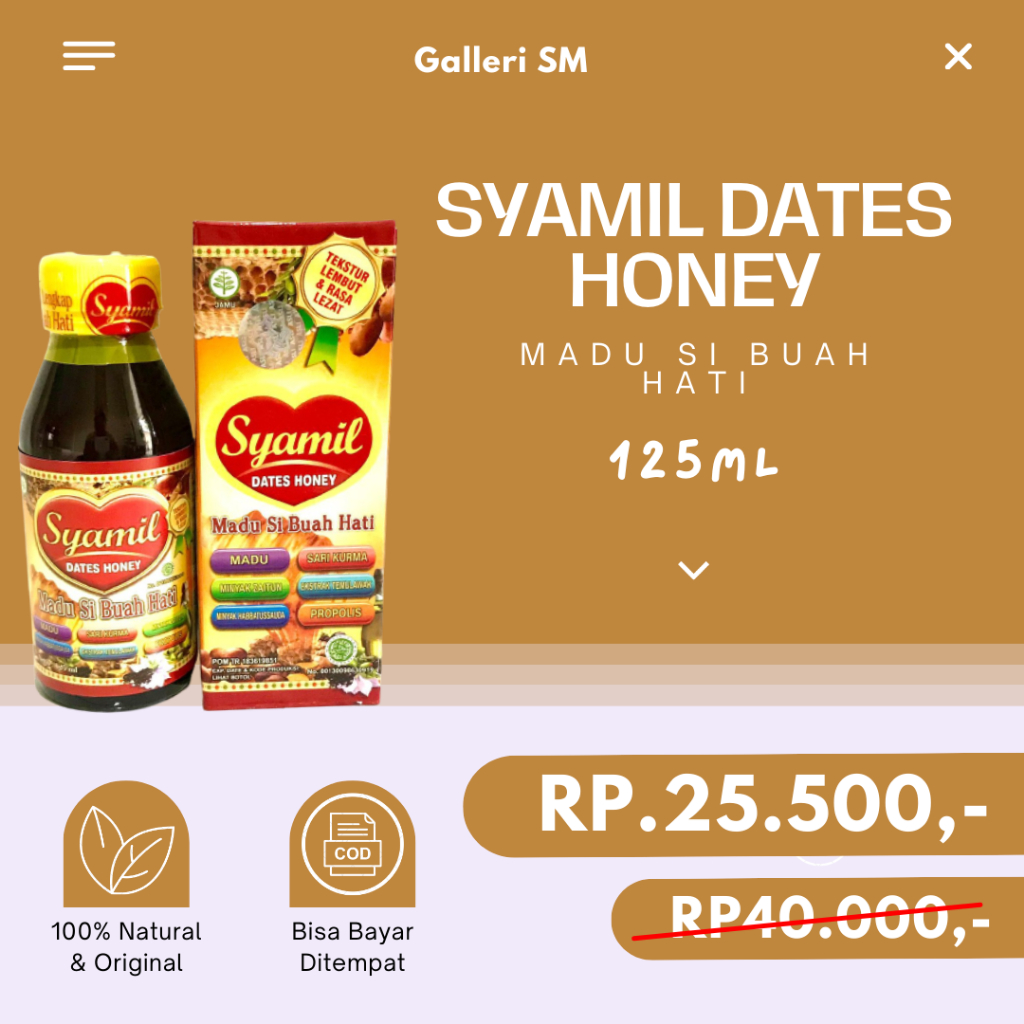 

Madu Si Buah Hati Syamil Dates Honey Obat Herbal Anak Propolis Sari Kurma Zaitun Habbatussauda Hbbasyi Original 100%