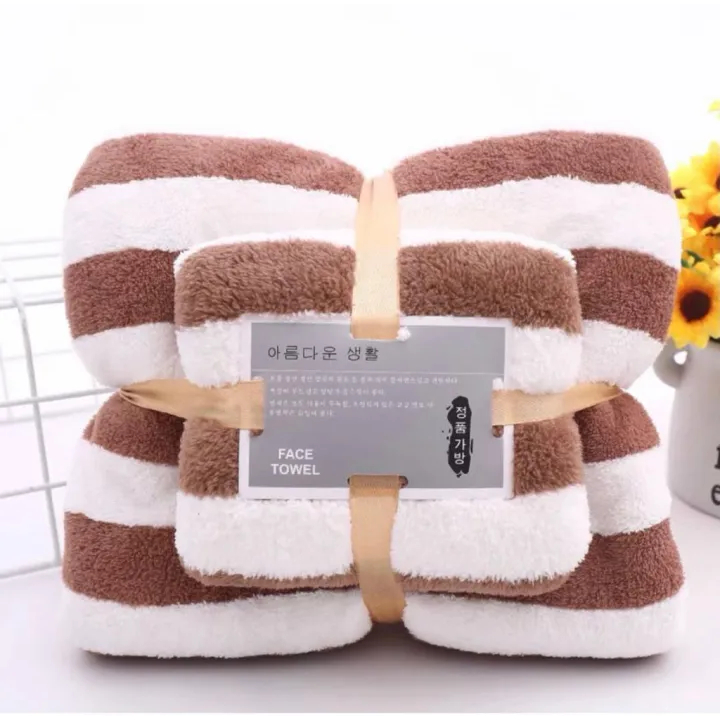 Handuk Mandi Dewasa Premium Cotton Towel Tebal Set 2in1 Motif Salur - DR88