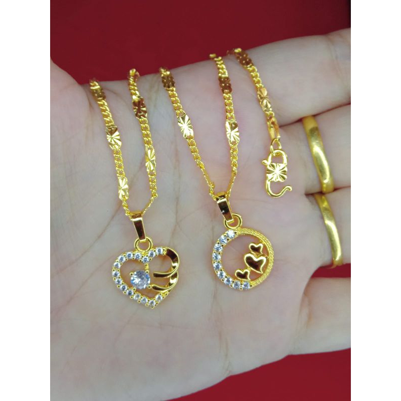 kalung rantai tempe love zicron lapis emas 24k