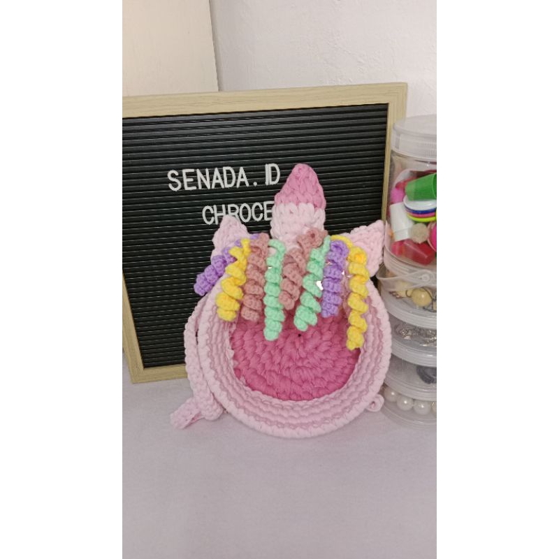 Tas Rajut Akrilik Unicorn Model Ransel