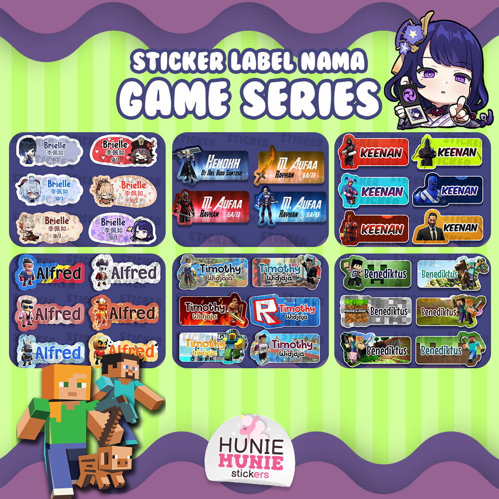 

Sticker Label Nama Custom - GAME SERIES - Roblox Minecraft Nerfgun Nerf Mario Naruto Stumble Guys MobileLegend ML (100pcs+) Stiker Games