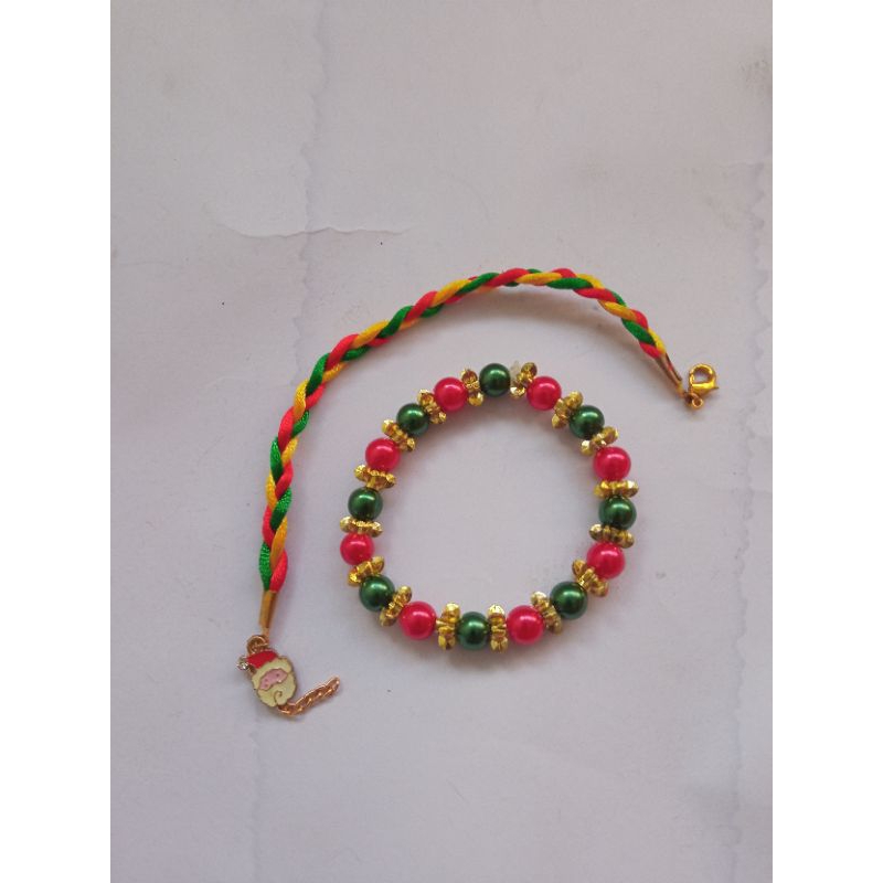 2pcs gelang tali tema natal gelang manik+gelang tali natal Christmas bracelet 2 in 1