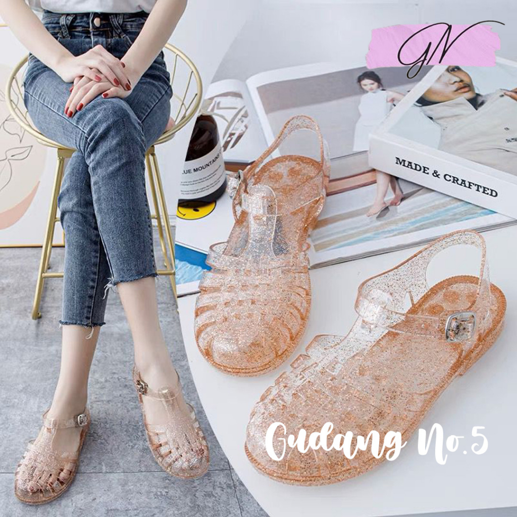 GN-003 Sandal Jelly Gladiator Gliter Sandal Wanita Import PVC