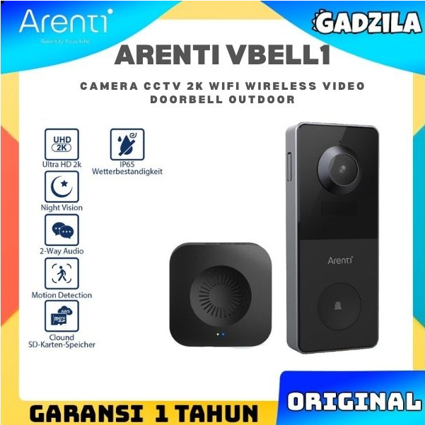 ARENTI VBELL1 Doorbell CCTV Bel Alarm Pintu Anti Maling WIFI Video 2K Wireless Chime Outdoor Battery-Powered With Apps