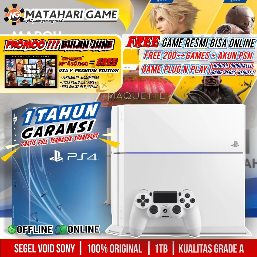 【PS4 FAT WHITE】Playstation 4 FAT Original | PS4 SONY 1TB PUTIH Bonus 200++ Games GARANSI 1TAHUN