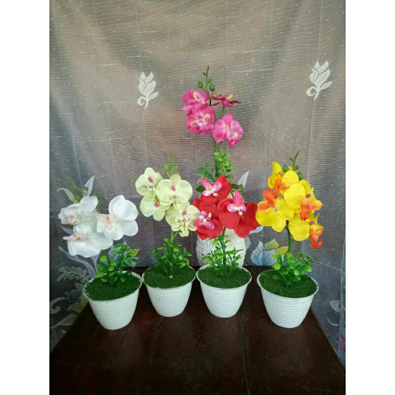 (COD)BUNGA ANGGREK MINI PLASTIK)BUNGA HIAS MEJA