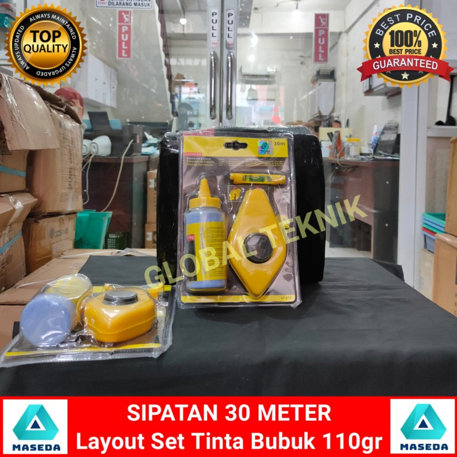 Sipatan Tukang Lot Benang 30M Tarikan Benang Penggaris Benang Chalk Line Alat Sipatan Tinta Marking 