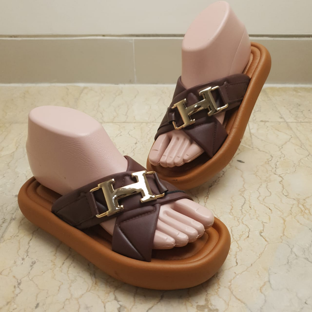 Sandal Slop Wedges Wanita Ban 2 Silang Motif gesperH Import Trendy MKY 2308 37-41