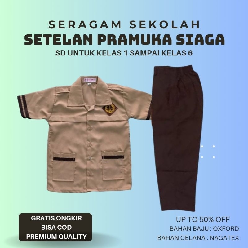 seragam pramuka siaga SD panjang pendek perempuan laki laki kelas 1 2 3 4 5 6 / baju celana seragam 