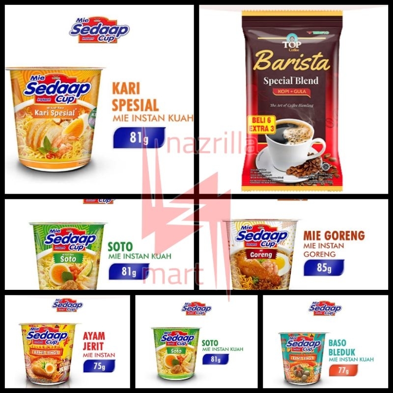 

paket food and drink / aneka makanan minuman mie cola minyak kopi roti wafer Indomie kacang coklat