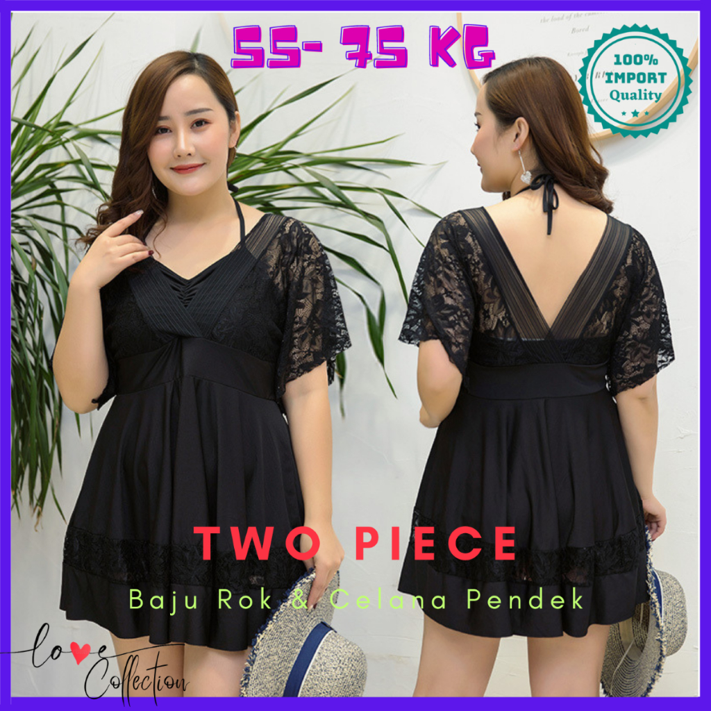 Swimsuit Wanita Rok Celana Pendek Lace Big Size Seksi Baju Pantai Dress Jumbo Kualitas Premium LC528
