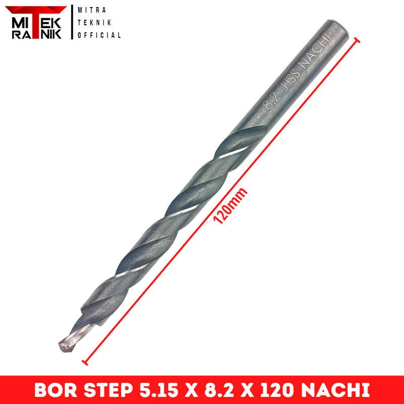 Mata Bor Step 5.15mm x 8.2mm Panjang 120mm Bor Besi HSS Nachi