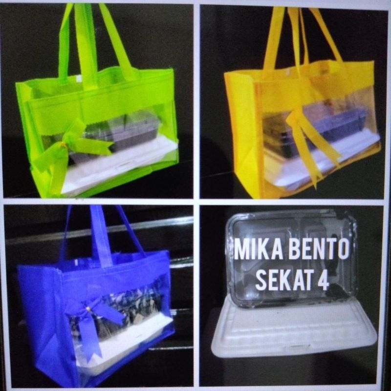 

tas hajatan souvenir bento kombinasi mika spungbond P30xL16xT21