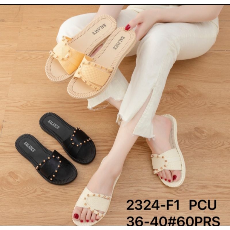 PVC Sandal Slop Wanita Karet Import Motif Kokop Gliter Sendal Teplek Bahan Elastis Empuk Rubber Anti Slip BALANCE 1330