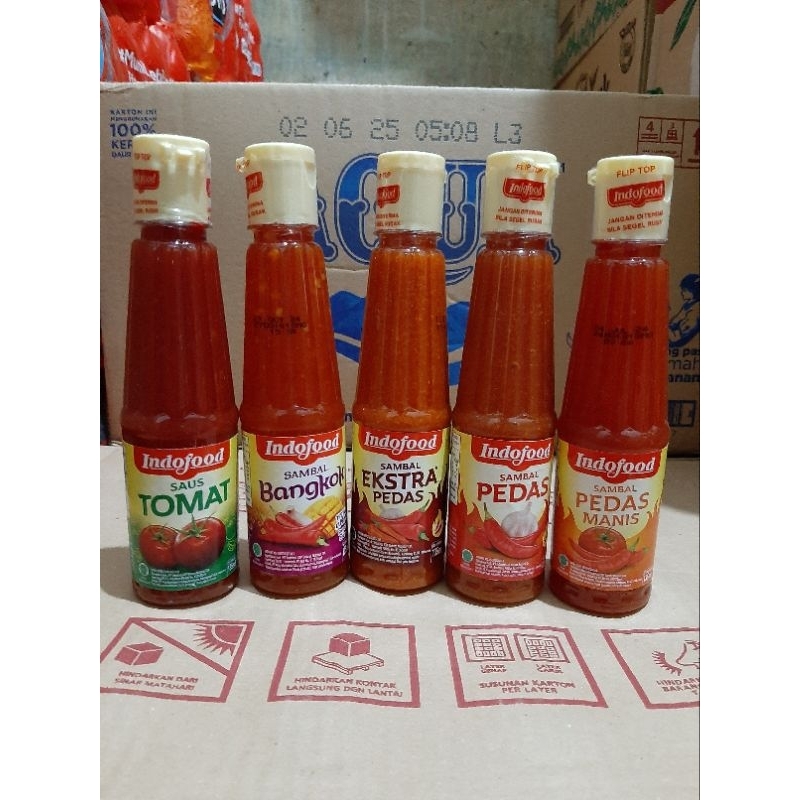 

indofood saus 135ml botol. saus tomat // sambal bangkok // sambal ekstra pedas // sambal pedas // sambal pedas manis.