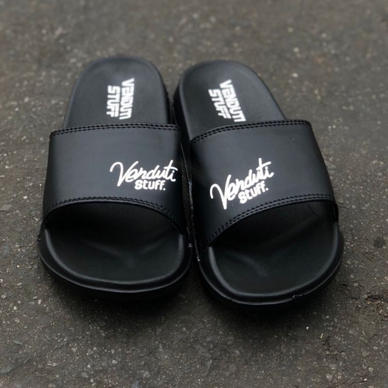 Sandal Slide Venduti Stuff Original Unisex Sandal Slip On Pria Wanita Black White