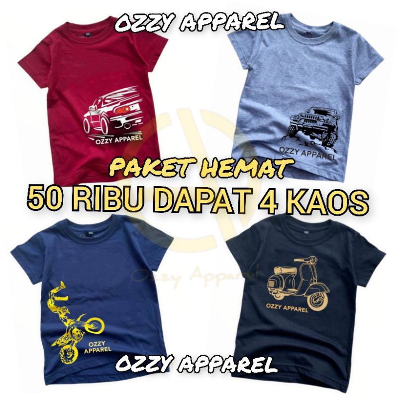 Kaos Anak Laki Laki , Kaos Anak Distro Paket Hemat 50 Ribu dapat 4 kaos Anak Usia 1 - 12 Tahun Bahan Katun Combet Original Ozzy Apparel