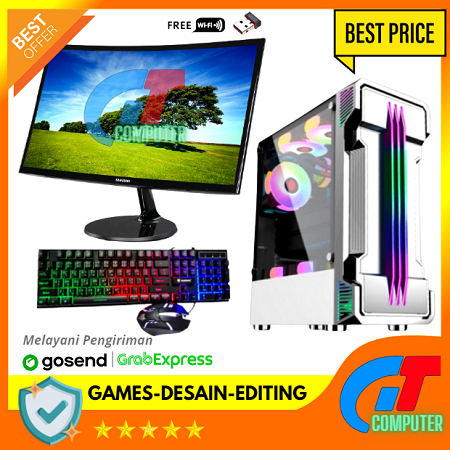 PC Gaming Fullset AMD Ryzen 3 3200G SSD 128GB Lengkap LED 24 inc Keyboard Mouse GAMING