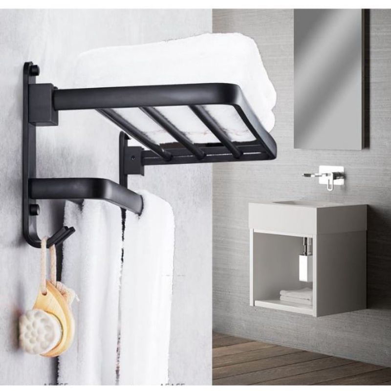 Gantungan Handuk Lipat 60cm Stainless 304 Black Series Bathroom Towel Rack Shower Rack Wall Premium