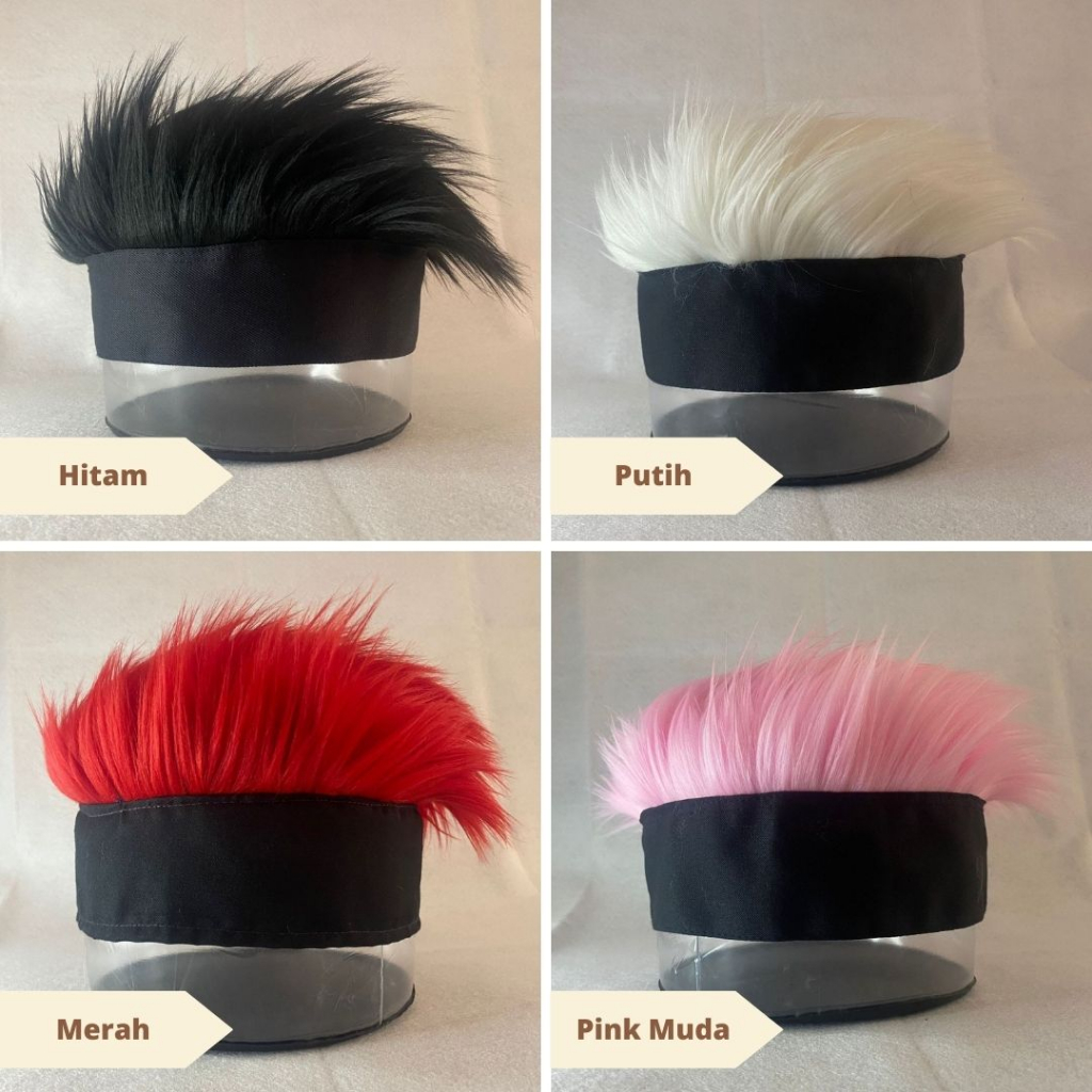 Topi Wig Pria Rambut Palsu Cosplay Anime Keren Bulu Korea Warna Biru Hitam Putih Merah Abu Ungu Coklat Orange Silver Pink Kuning Cream Toska Gradasi