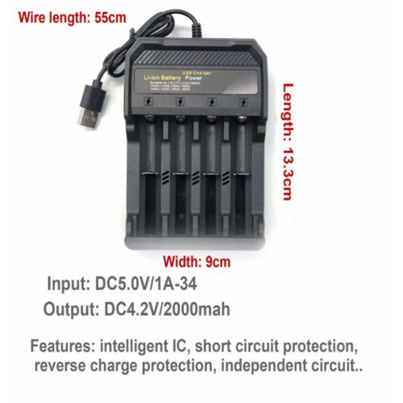 Charger Baterai 4 Slot Battery AA AAA 18650 Pengisi Daya Cas Batre Fast Charging 4.2V 2A MS-5D84A