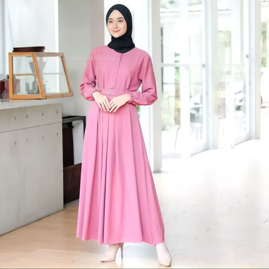 Gamis Monna Belt Itycrepe Premium Terbaru Kekinian Busui Friendly Jumbo Flowly