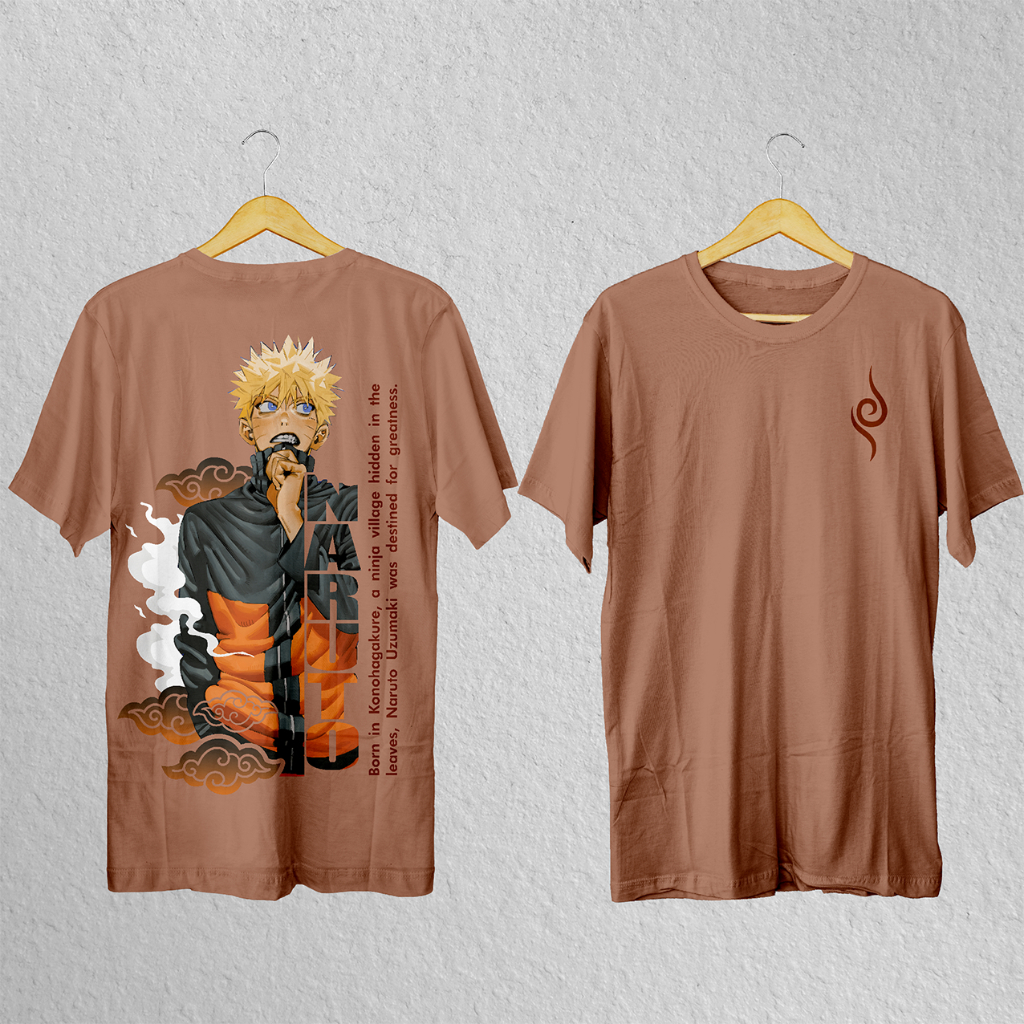 Kaos Distro Anime Naruto Uzumaki Casual Warna Coklat Susu Unisex