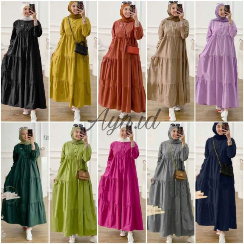 BAJU GAMIS KIRANIA// DASTER MIDI DRESS SUSUN POLOS// MAXI WANITA KEKINIAN// DRESS JUMBO BUSUI PREMIUM VIRAL