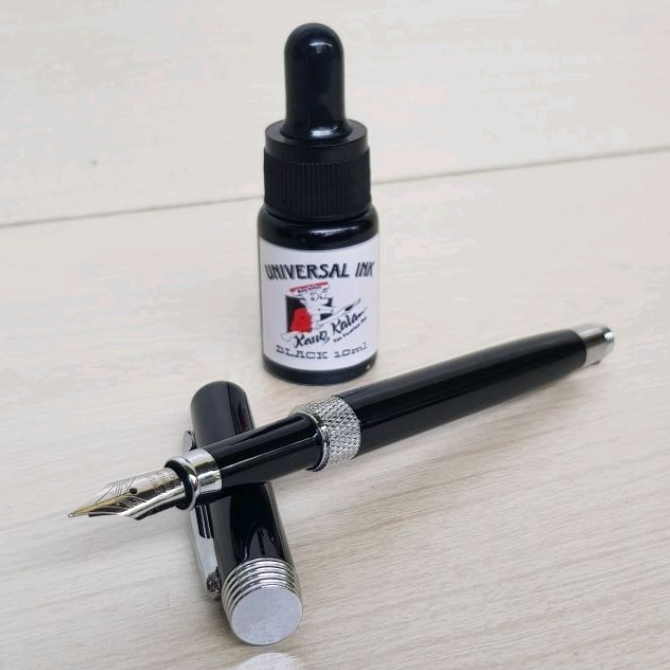 

PAKET ECO.. Fountain Pen Genius Black + Tinta Universal KK Ink For All Fountain Pen | Pulpen Nib Iridium Point Germany.