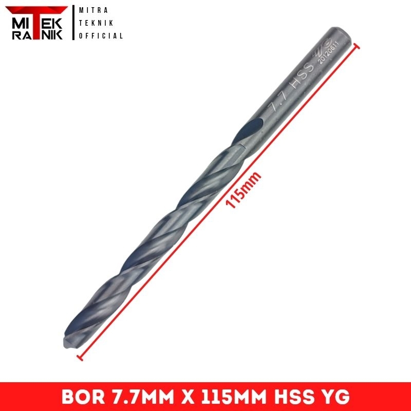 Mata Bor 7.7mm Panjang 115mm Bor Besi HSS Twist Drill YG