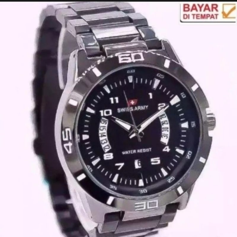 Jam Tangan Pria Tanggal Aktif Swiss Made Army Rantai Stainless