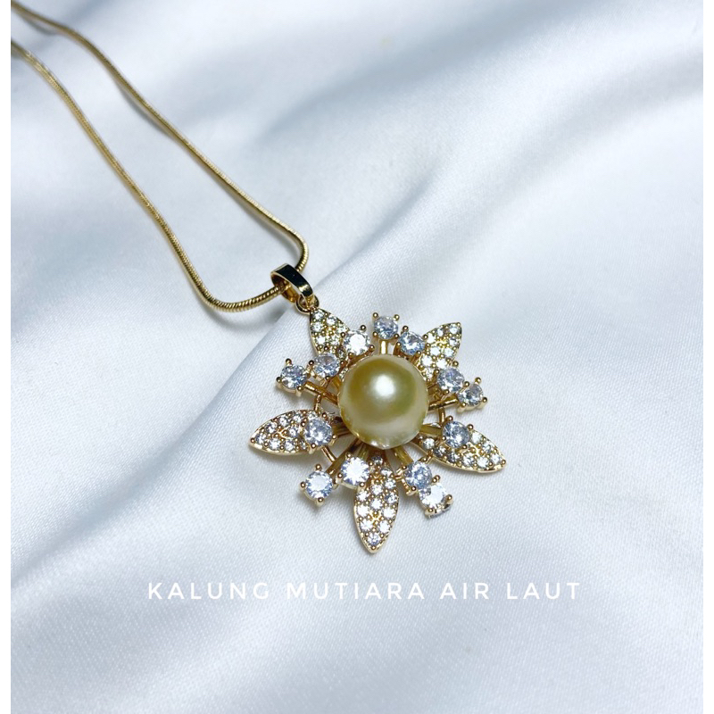 Kalung Rhodium lapis emas 18k Mutiara air laut Asli Lombok bersertifikat Aksesoris Perhiasan Lapis e