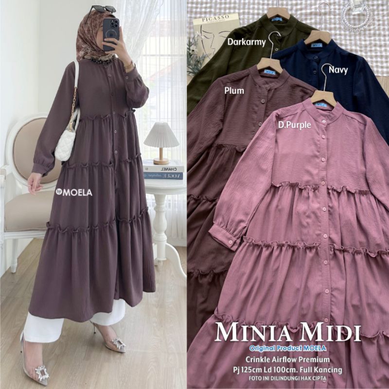 Gamis Midi Dress Busui Polos Katun Rayon Airflow Linen Original Moela [Amber Sesis Tammy Plain Alona Crila Maple Filan Jiona Cisia]